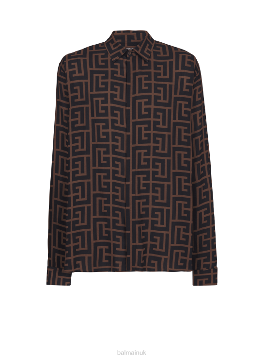 Clothing D0022899 Brown Balmain Men Monogrammed Flowing Shirt
