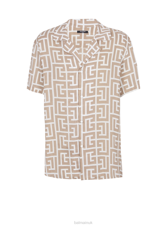 Clothing D0022900 Brown Balmain Men Monogram Print Flowing Shirt