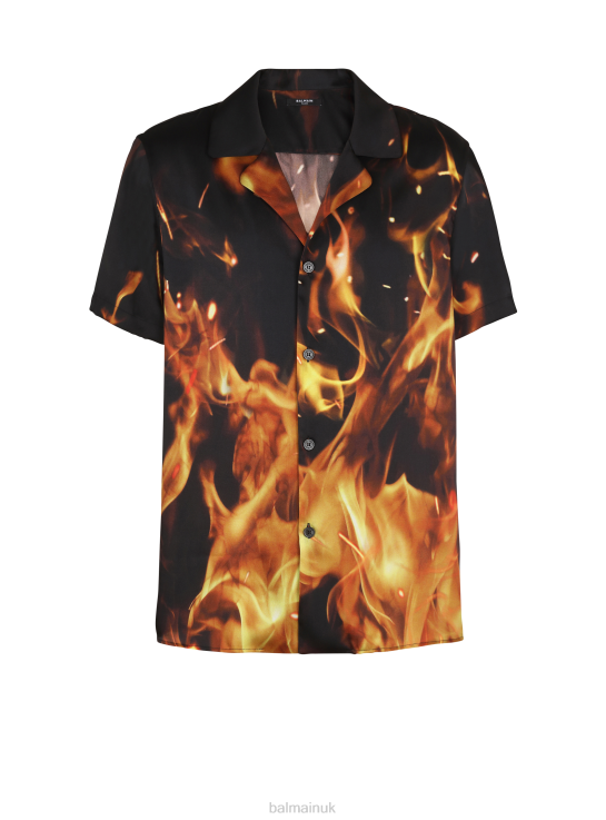 Clothing D0022904 Orange Balmain Men Fire Print Pyjama-Style Shirt