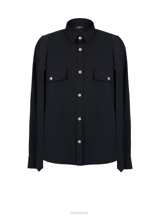 Clothing D0022906 Black Balmain Men Cotton Shirt With Strap