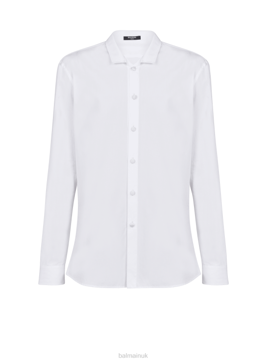 Clothing D0022908 White Balmain Men Cotton Shirt With Satin-Covered Buttons