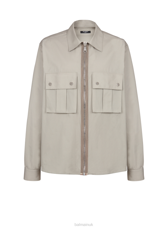 Clothing D0022910 Khaki Balmain Men Desert Print Cotton Shirt