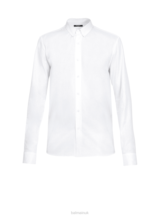 Clothing D0022912 White Balmain Men Fitted Cotton Shirt