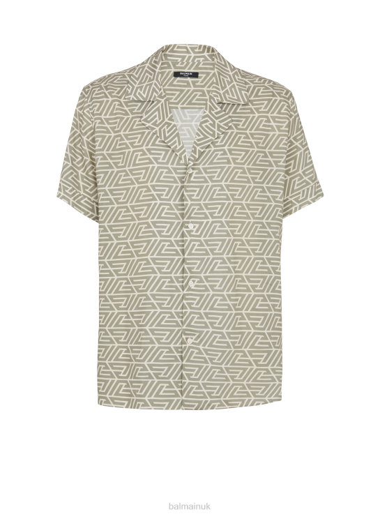 Clothing D0022915 Khaki Balmain Men Shirt With Printed Pyramid Monogram