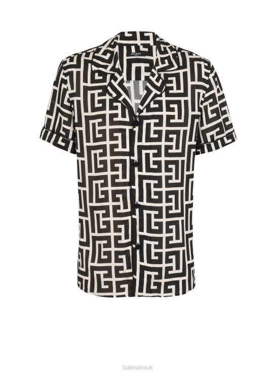 Clothing D0022921 Black Balmain Men Maxi Shirt With Monogram Print