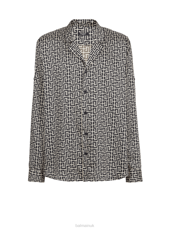 Clothing D0022929 Black Balmain Men Pyjama Shirt With Brand Monogram Print