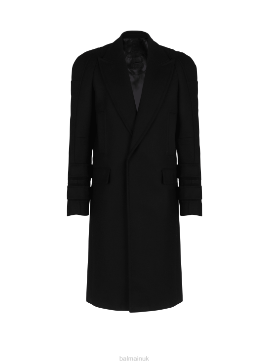 Clothing D00221036 Black Balmain Men Long Wool Coat