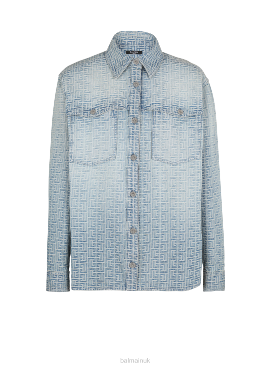 Clothing D0022809 Blue Balmain Men Monogrammed Denim Overshirt