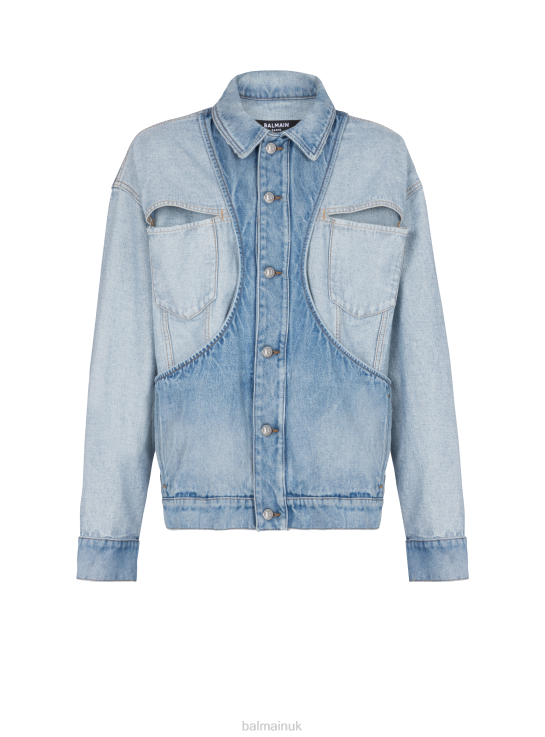 Clothing D0022812 Blue Balmain Men Reverse Cut Denim Jacket