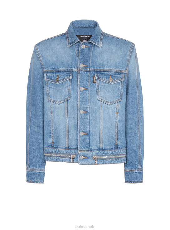 Clothing D0022820 Blue Balmain Men Denim Jacket With Zip Fastening