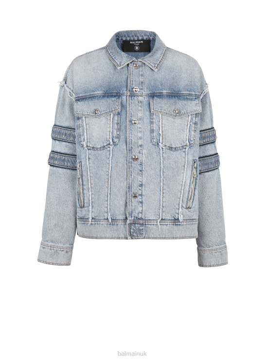 Clothing D0022828 Blue Balmain Men Denim Jacket With Velcro Stripes