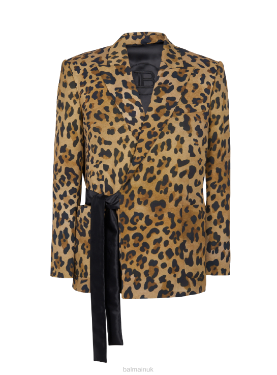 Clothing D00221001 Brown Balmain Men Asymmetric Leopard Print Jacket