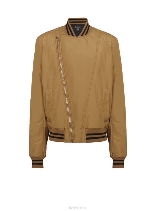 Clothing D00221018 Khaki Balmain Men Nylon Bomber Jacket With Printed Logo