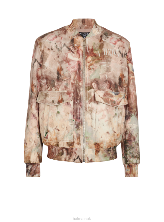 Clothing D00221019 Multicolor Balmain Men Pastel Print Leather Bomber Jacket