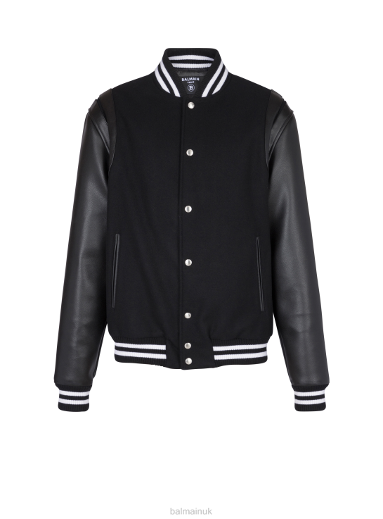 Clothing D00221024 Black Balmain Men Wool And Leather Teddy