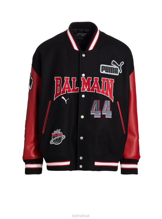 Clothing D00221026 Red Balmain x Puma Men Leather Varsity Jacket