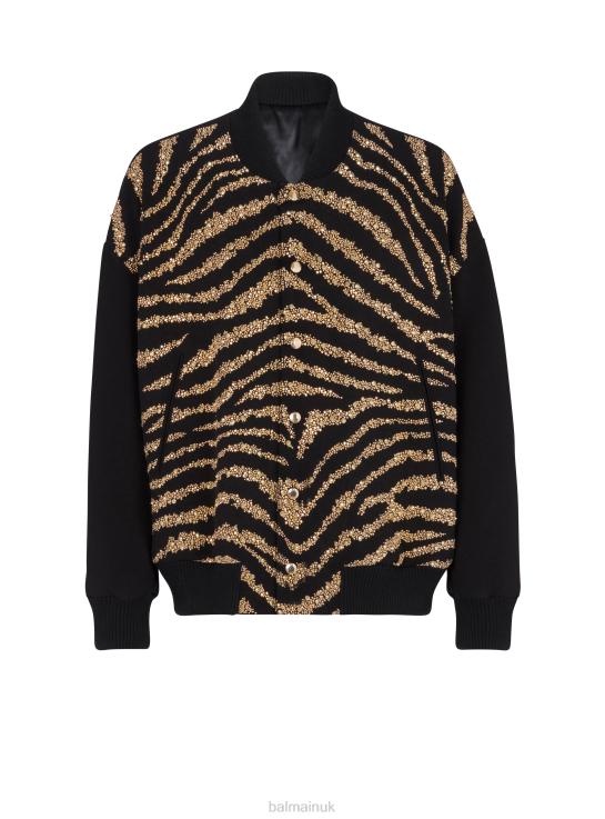 Clothing D00221028 Black Balmain Men Zebra Pattern Bomber Jacket