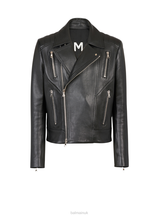 Clothing D00221031 Black Balmain Men Leather Biker Jacket