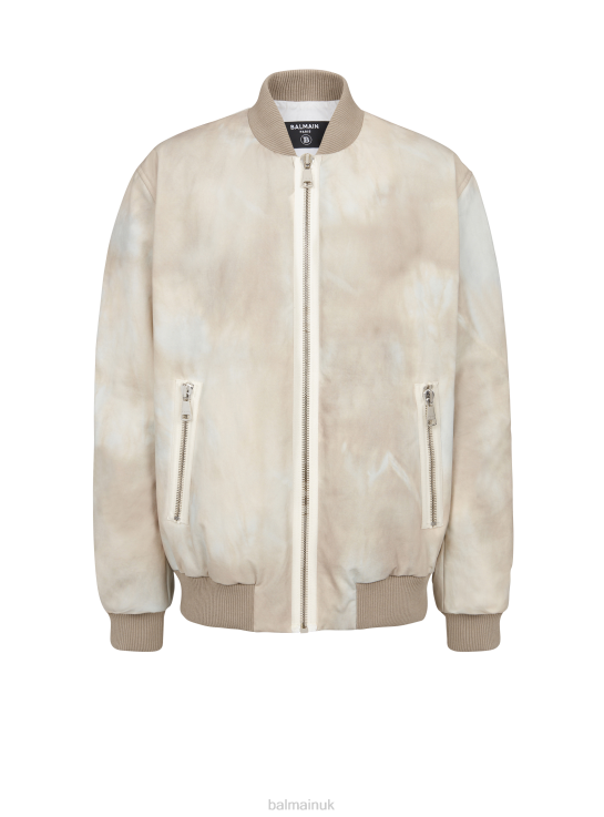 Clothing D00221034 White Balmain Men Desert Print Cotton Bomber Jacket