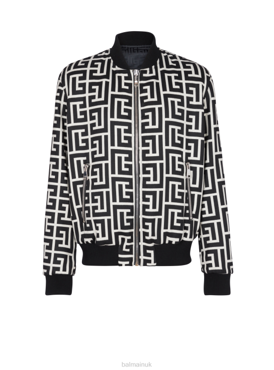 Clothing D00221040 Black Balmain Men Reversible Wool Bomber Jacket With Monogram