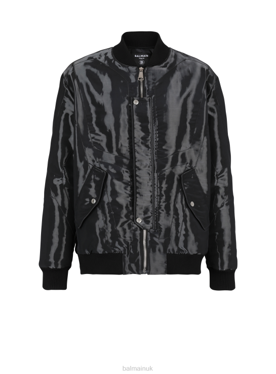 Clothing D00221044 Black Balmain Men Laminated Bomber Jacket