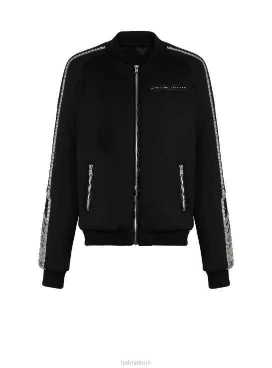 Clothing D00221045 Black Balmain Men Embroidered Neoprene Bomber