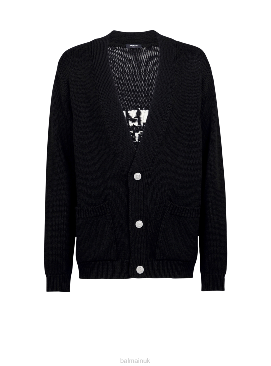 Clothing D0022987 Black Balmain Men Knit Cardigan With Brand Logo