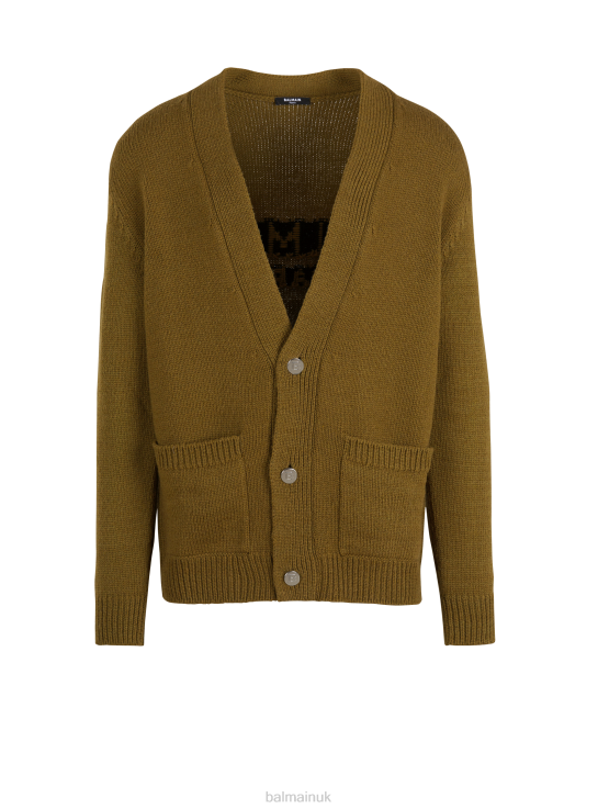 Clothing D0022988 Khaki Balmain Men Knit Cardigan With Brand Logo