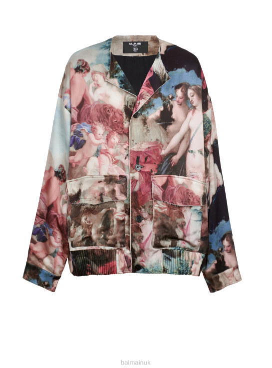 Clothing D0022991 Multicolor Balmain Men Pastel Print Satin Varsity Jacket