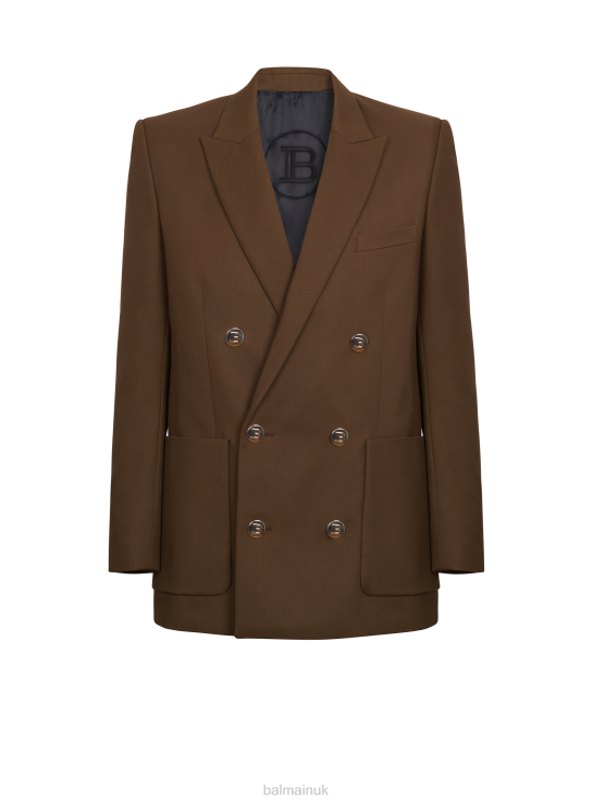 Clothing D0022994 Brown Balmain Men Twill Jacket With Monogram Buttons