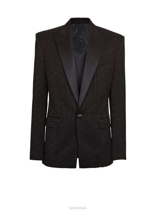 Clothing D0022997 Black Balmain Men Monogrammed Jacquard Tuxedo Jacket