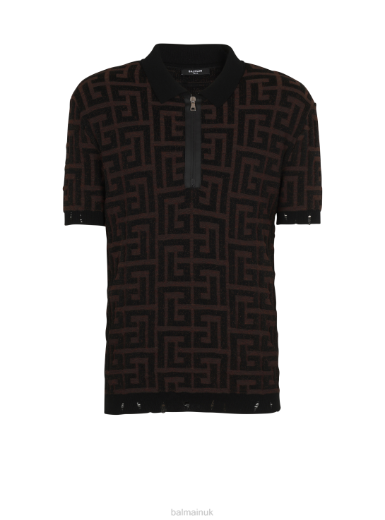 Clothing D0022905 Brown Balmain Men Unstructured Knitted Polo Shirt With Maxi Monogram