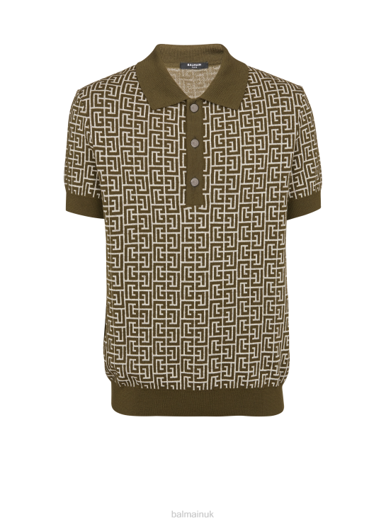 Clothing D0022914 Khaki Balmain Men Wool Polo Shirt With Monogram