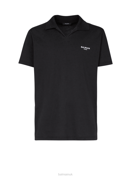 Clothing D0022917 Black Balmain Men Sustainable Cotton Polo With Small Velvet Brand Paris Logo