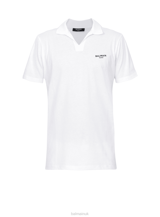 Clothing D0022920 White Balmain Men Brand Logo Polo Shirt In Eco-Responsible Cotton
