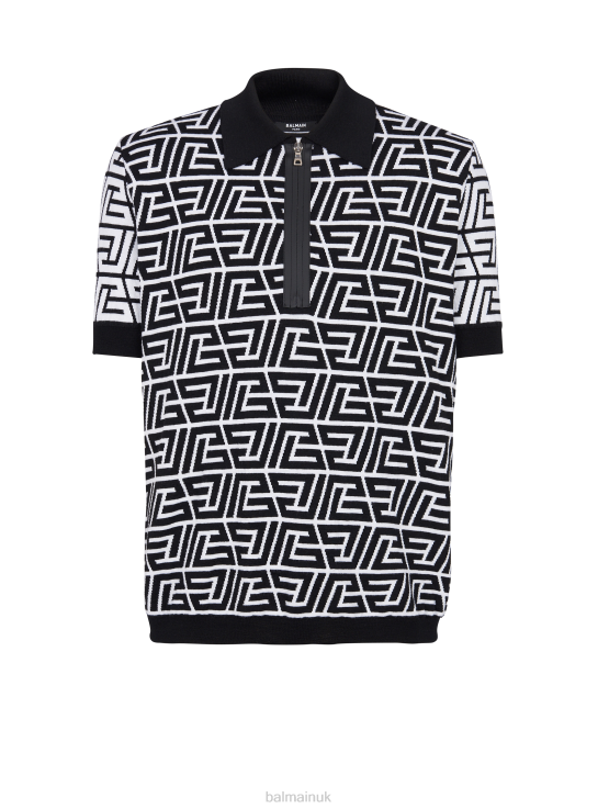 Clothing D0022923 Black Balmain Men Cotton Polo Shirt With Pyramid Monogram