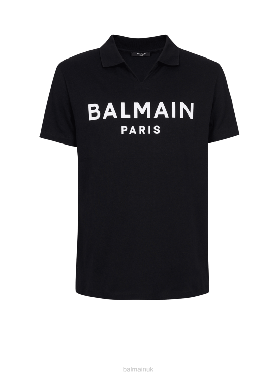 Clothing D0022925 Black Balmain Men Cotton Polo With Brand Logo Print