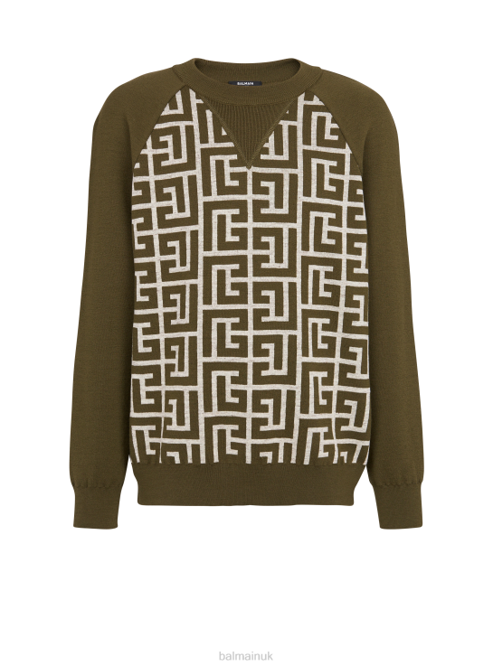 Clothing D0022944 Khaki Balmain Men Wool Jumper With Monogram
