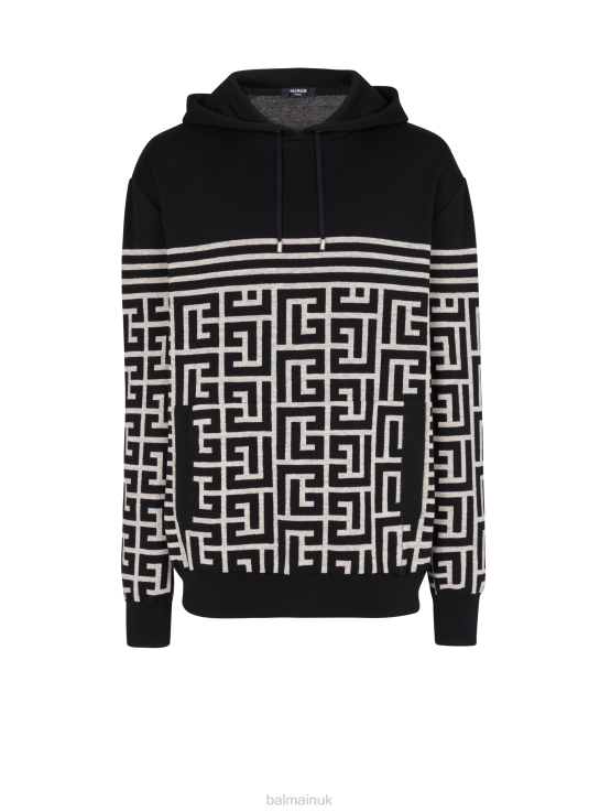 Clothing D0022945 Black Balmain Men Monogrammed Striped Wool Sweater