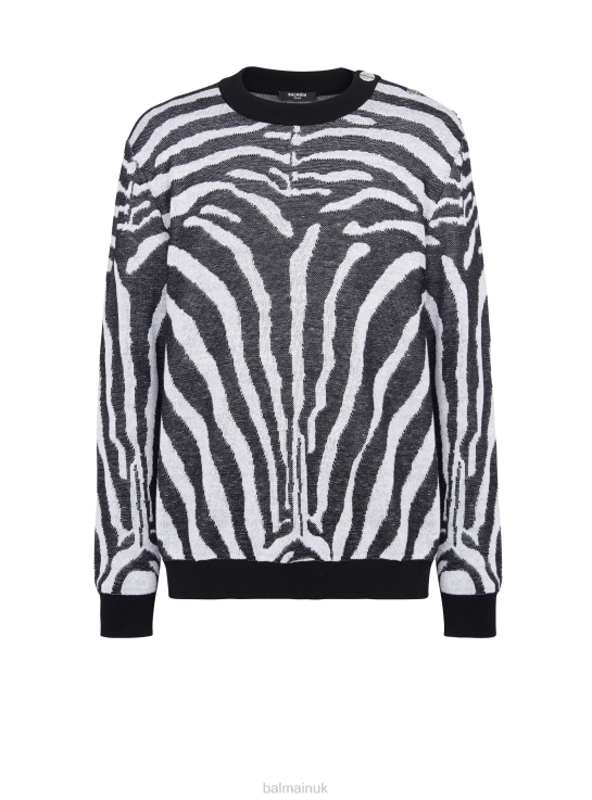Clothing D0022985 Black Balmain Men Zebra Print Linen Jumper