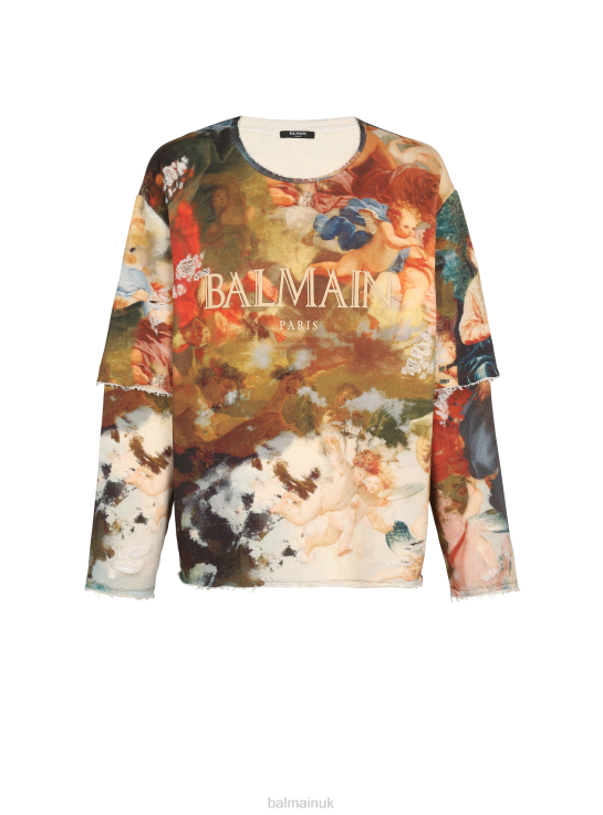 Clothing D0022930 Multicolor Balmain Men Sky Print Trompe-L'Oeil Sweatshirt