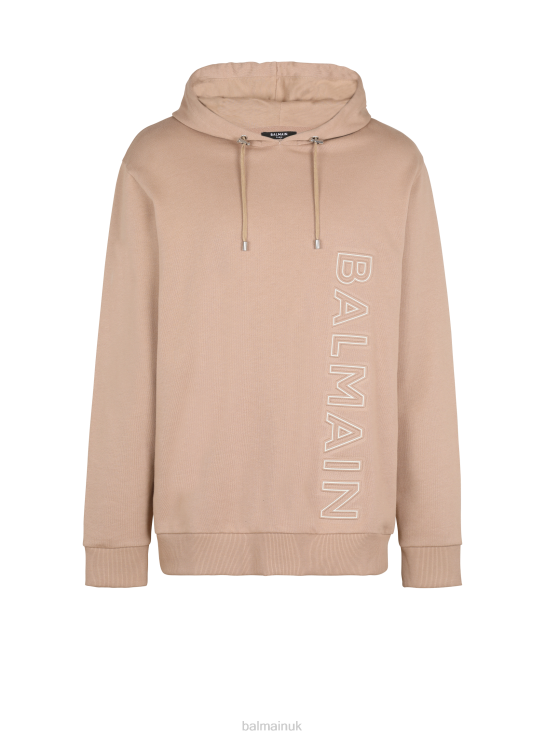 Clothing D0022931 Beige Balmain Men Embossed Brand Logo Hoodie