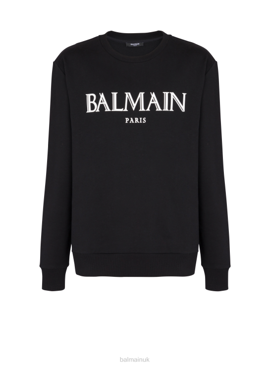 Clothing D0022932 Black Balmain Men Sweatshirt With Rubber Roman Brand Logo