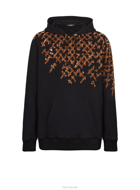 Clothing D0022934 Black Balmain Men Embroidered Hoodie