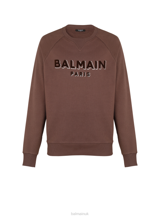 Clothing D0022935 Brown Balmain Men Flocked Brand Logo Sweatshirt