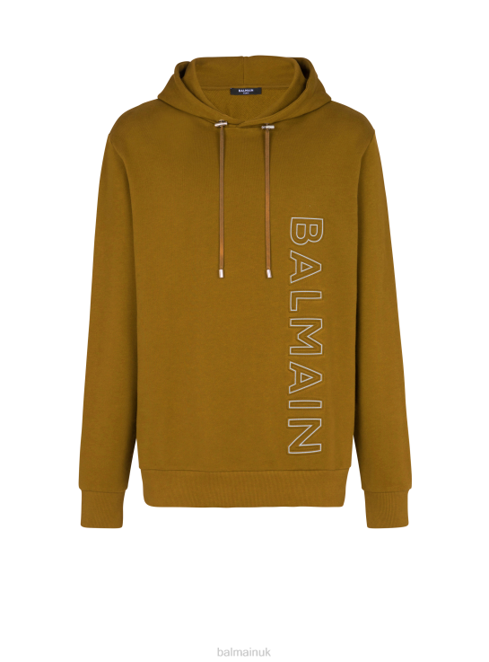 Clothing D0022938 Khaki Balmain Men Hoodie In Eco-Responsible Cotton With Reflective Brand Logo