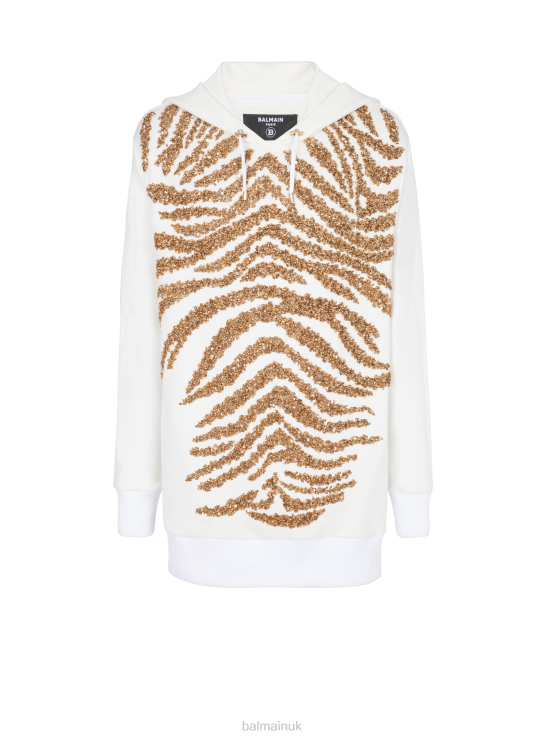 Clothing D0022940 Gold Balmain Men Hoodie With Embroidered Zebra Stripes
