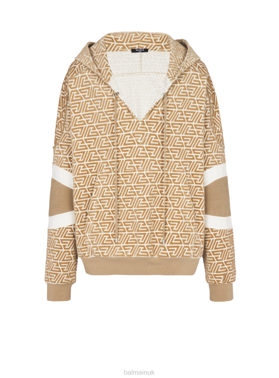 Clothing D0022941 Beige Balmain Men Hoodie With Printed Pyramid Monogram