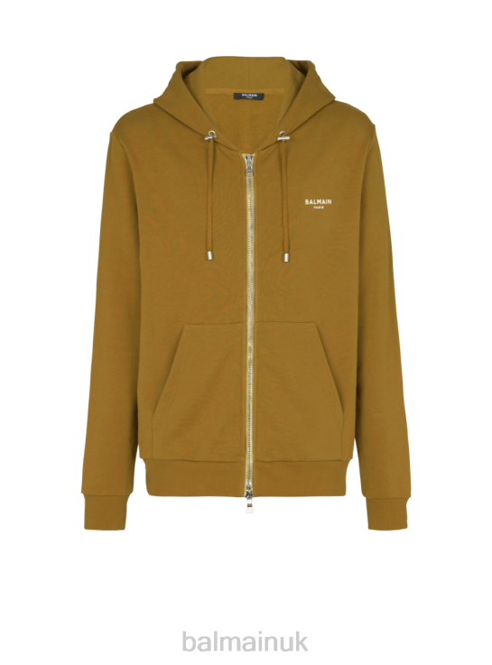 Clothing D0022942 Khaki Balmain Men Cotton Hoodie In Eco-Responsible Cotton With Flocked Brand Logo