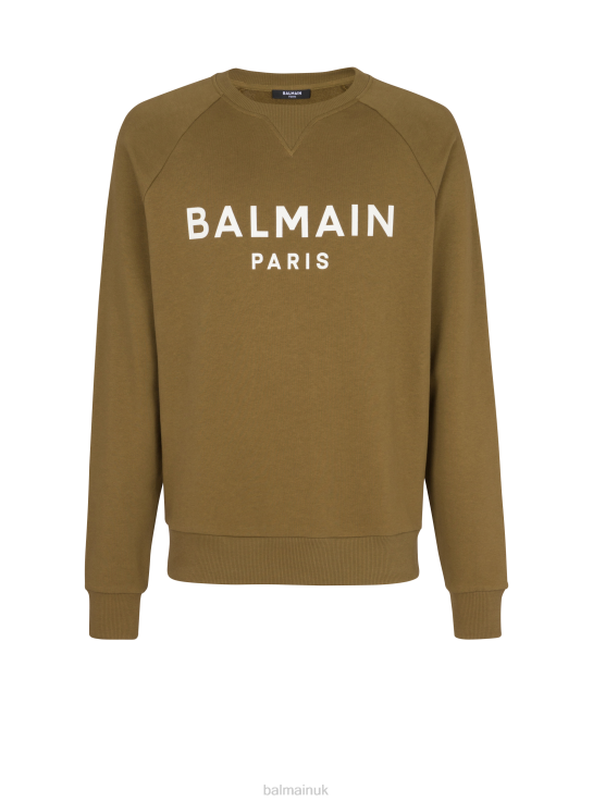 Clothing D0022943 Khaki Balmain Men Cotton Printed Brand Logo Sweatshirt